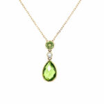 Yellow Gold Peridot and Diamond Drop Necklace