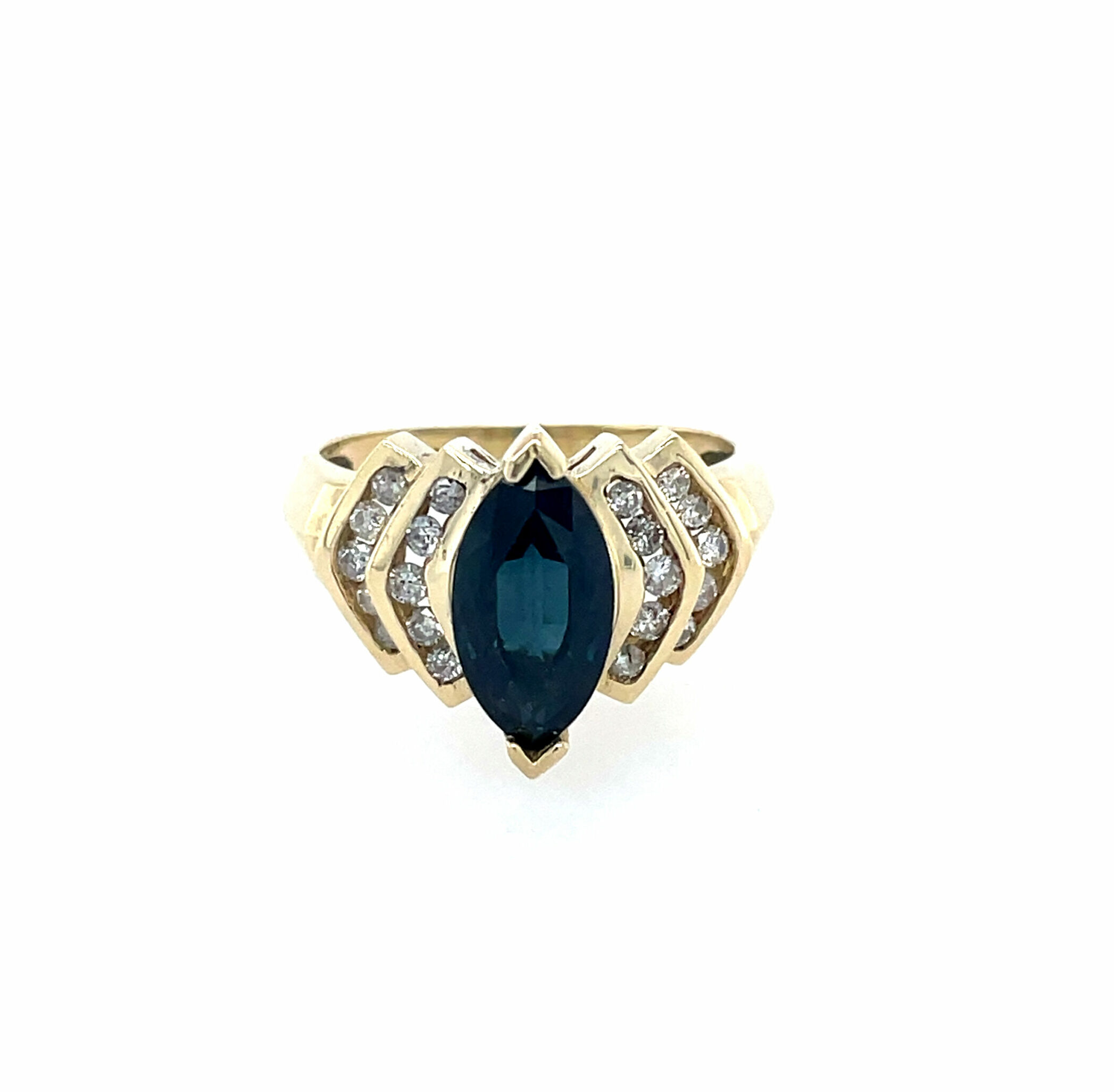 Estate: Yellow Gold Marquise Sapphire and Diamond Ring