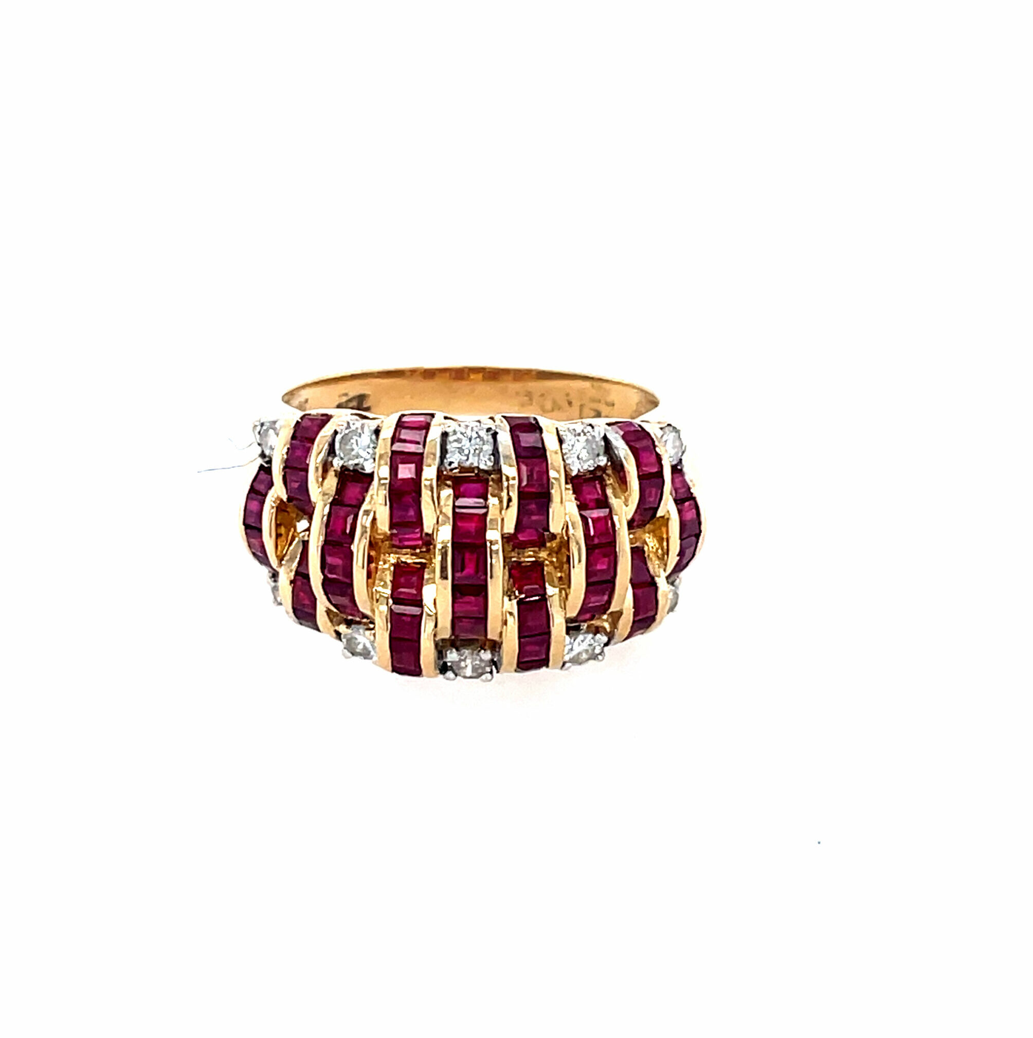 Estate: Yellow Gold Ruby and Diamond Woven Ring