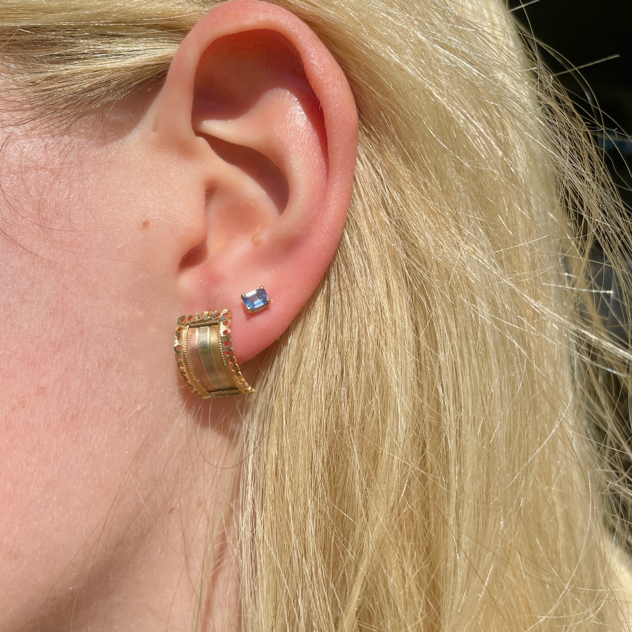 Yellow Gold Purple Sapphire Stud Earrings