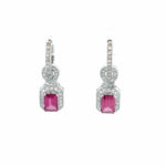 Estate: White Gold Pink Tourmaline and Diamond Huggie Drop Earrings