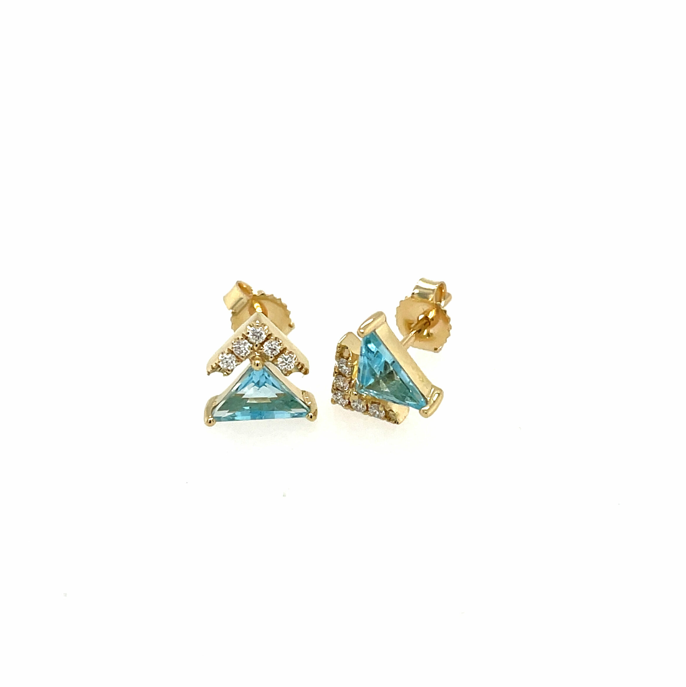 Yellow Gold Blue Topaz and Diamond Arrow Stud Earrings