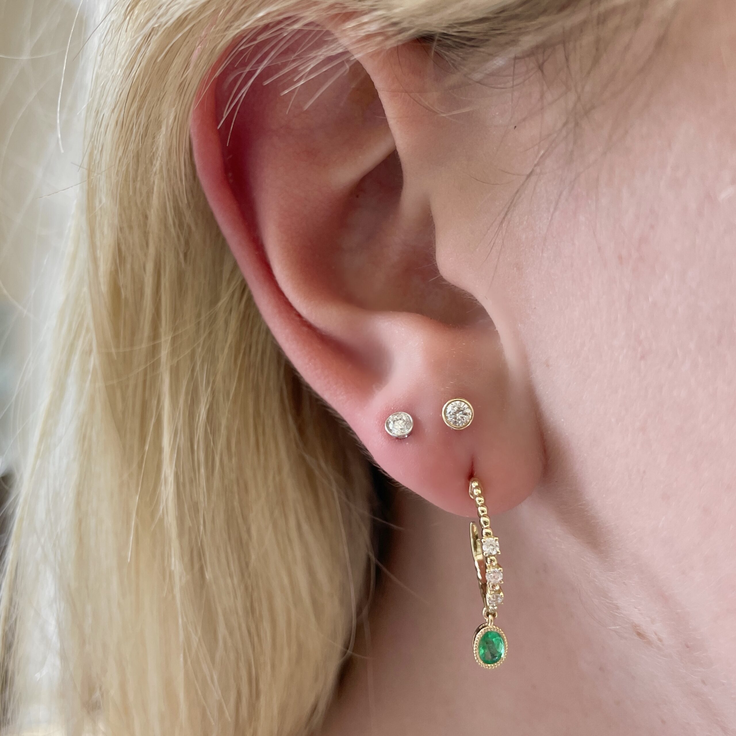 Yellow Gold Diamond Emerald Drop Earrings