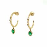 Yellow Gold Diamond Emerald Drop Earrings