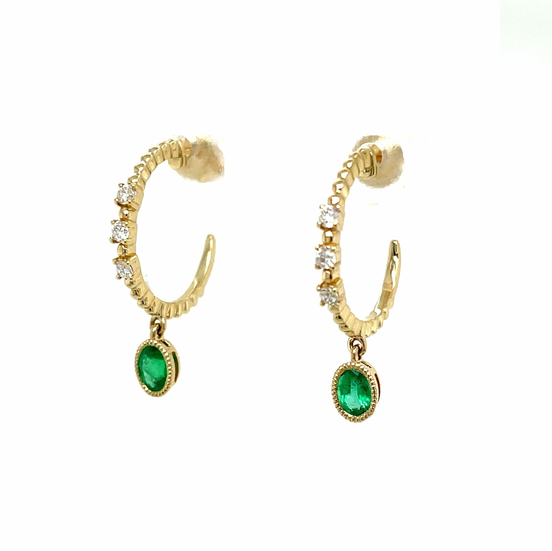 Yellow Gold Diamond Emerald Drop Earrings