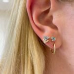 Yellow Gold Blue Topaz and Diamond Stud Earrings