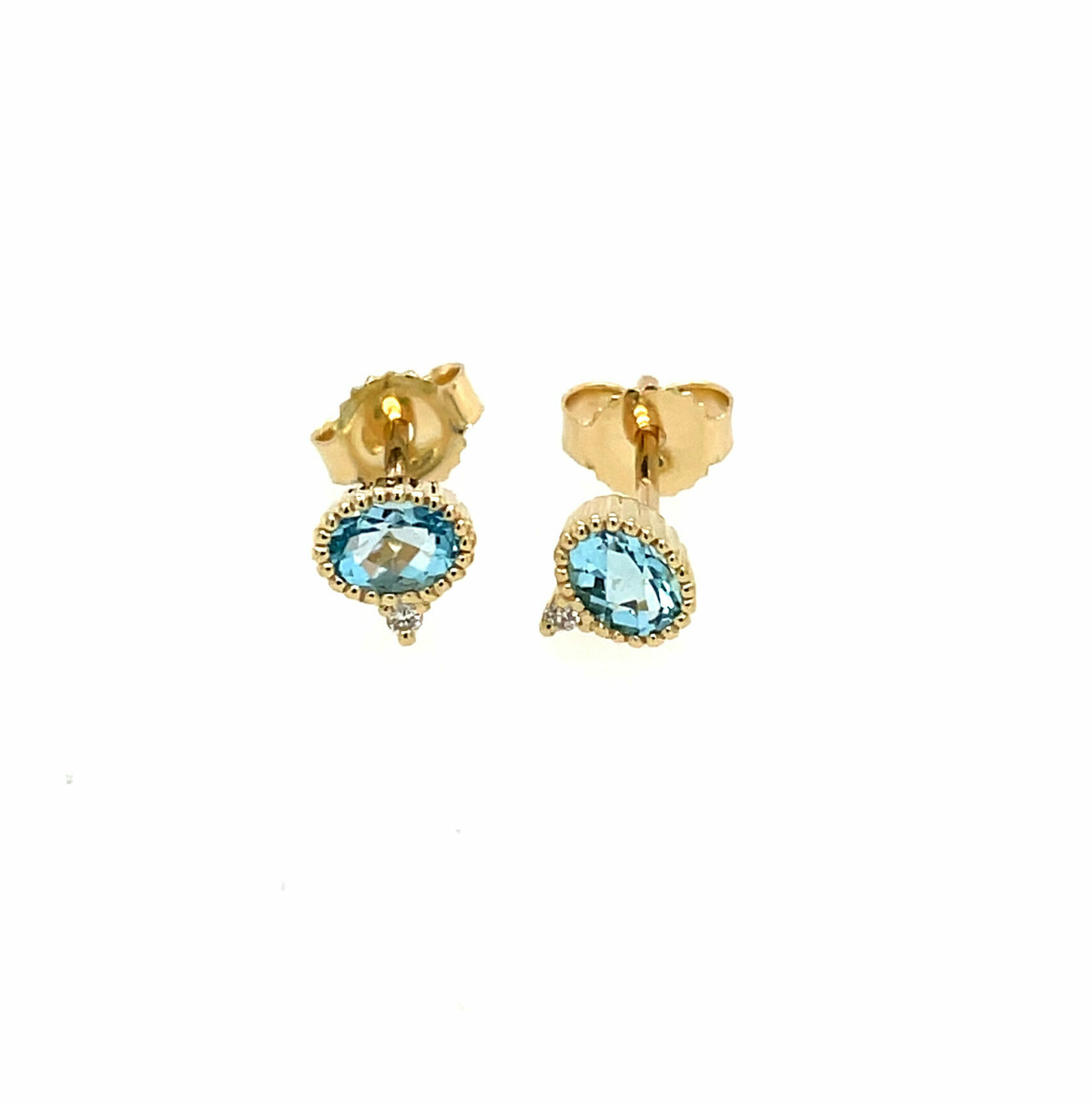 Yellow Gold Blue Topaz and Diamond Stud Earrings