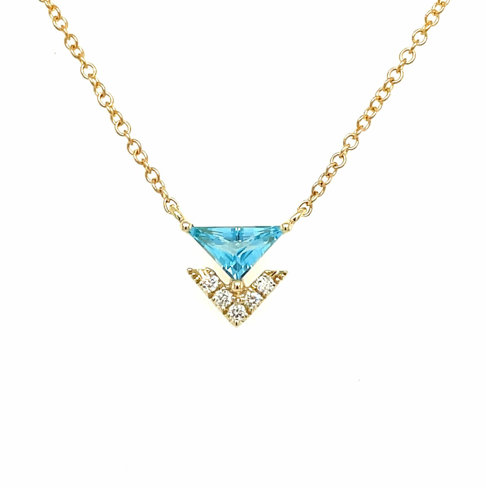 Yellow Gold Blue Topaz and Diamond Arrow Necklace