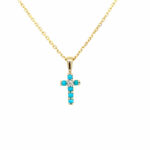 Yellow Gold Turquoise and Diamond Cross Necklace