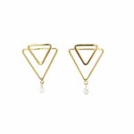 Yellow Gold Double Triangle Diamond Drop Earrings