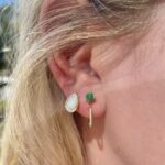 Yellow Gold Opal and Diamond Millgrain Stud Earrings