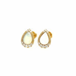 Yellow Gold Opal and Diamond Millgrain Stud Earrings