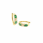 Yellow Gold Emerald and Diamond Huggie Earrings