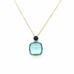 Yellow Gold Blue Topaz and Sapphire Necklace