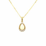 Yellow Gold Opal and Diamond Drop Pendant Necklace