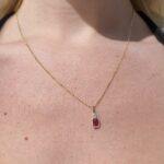 Yellow Gold Ruby and Diamond Millgrain Pendant Necklace