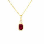 Yellow Gold Ruby and Diamond Millgrain Pendant Necklace