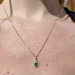 Yellow Gold Emerald and Diamond Millgrain Pendant Necklace