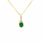 Yellow Gold Emerald and Diamond Millgrain Pendant Necklace