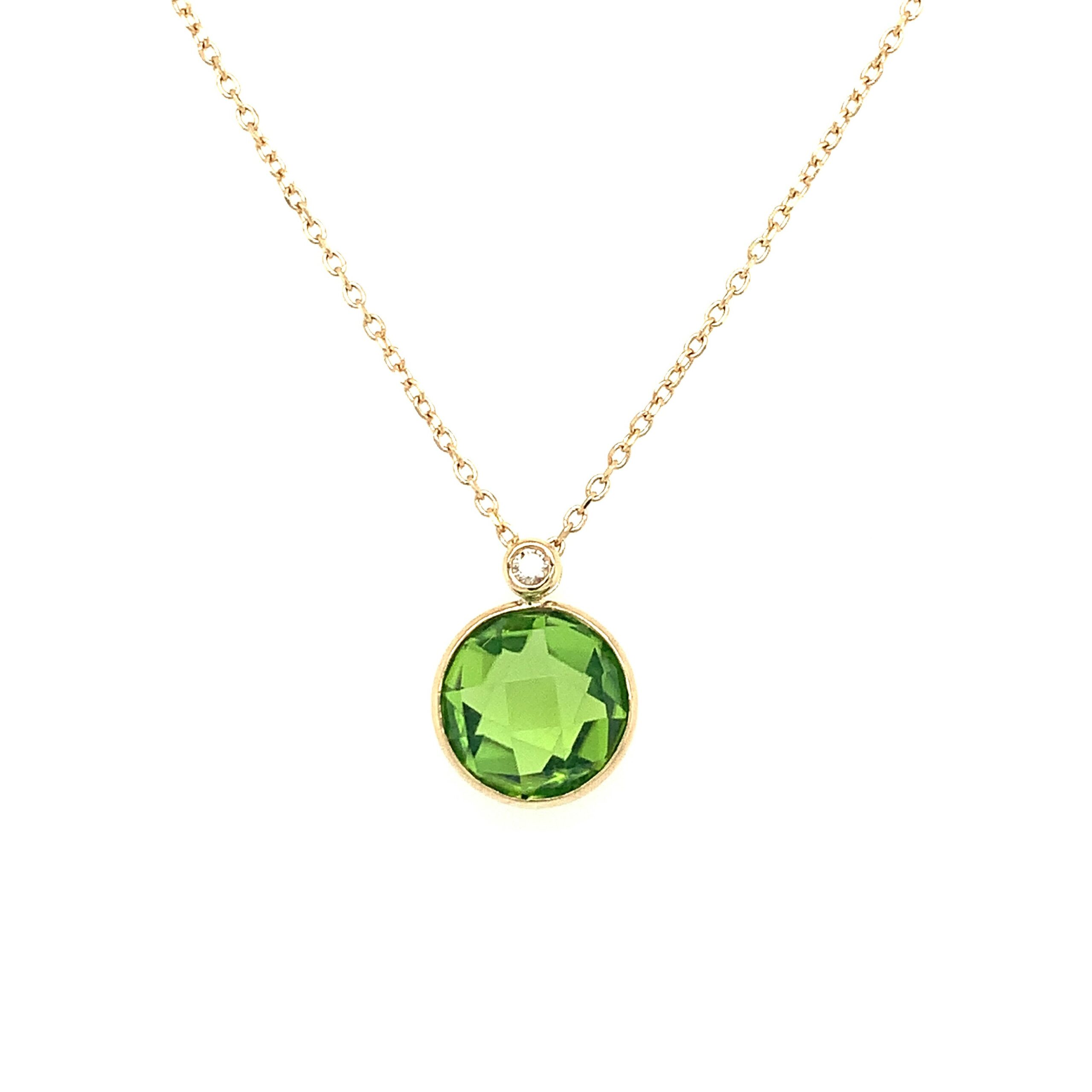 Yellow Gold Peridot Briolette and Diamond Necklace