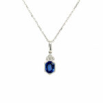 White Gold Sapphire and Diamond Milgrain Necklace