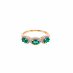 Yellow Gold Three Stone Emerald and Diamond Ring
