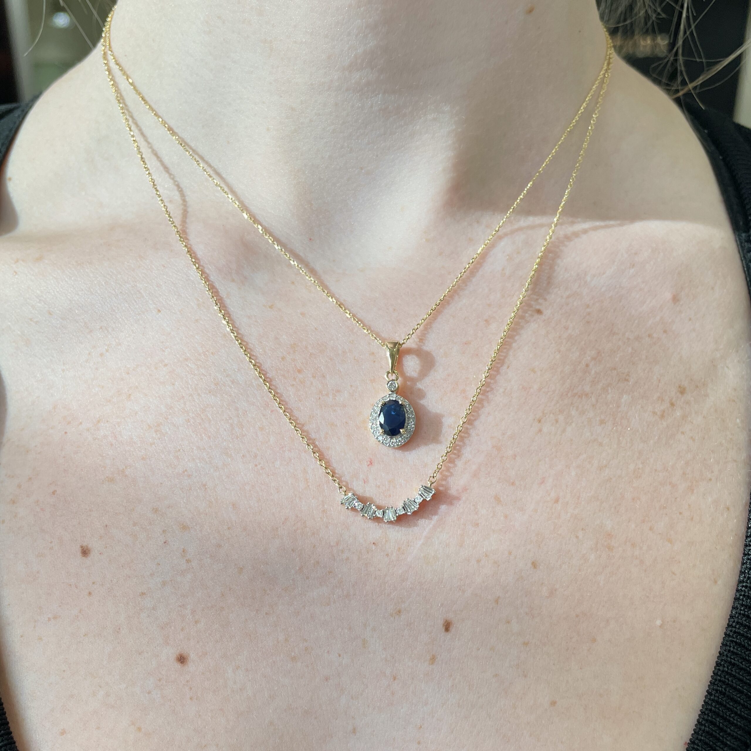 Yellow Gold Sapphire and Diamond Pendant Necklace