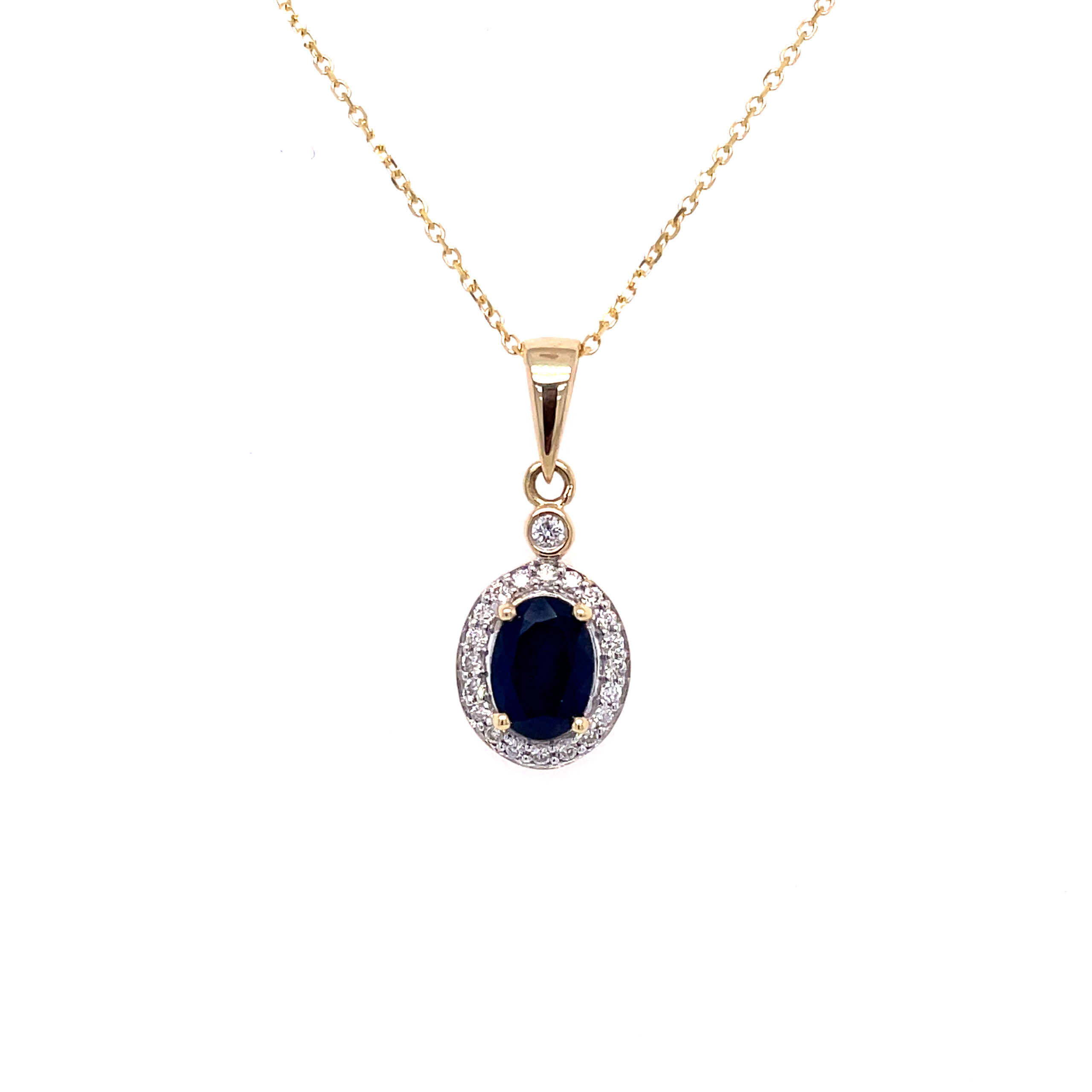 Yellow Gold Sapphire and Diamond Pendant Necklace