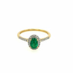 Yellow Gold Emerald and Diamond Halo Ring