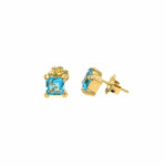 Stephen Estelle Sterling Silver with Yellow Gold Vermeil Blue Topaz Stud Earrings