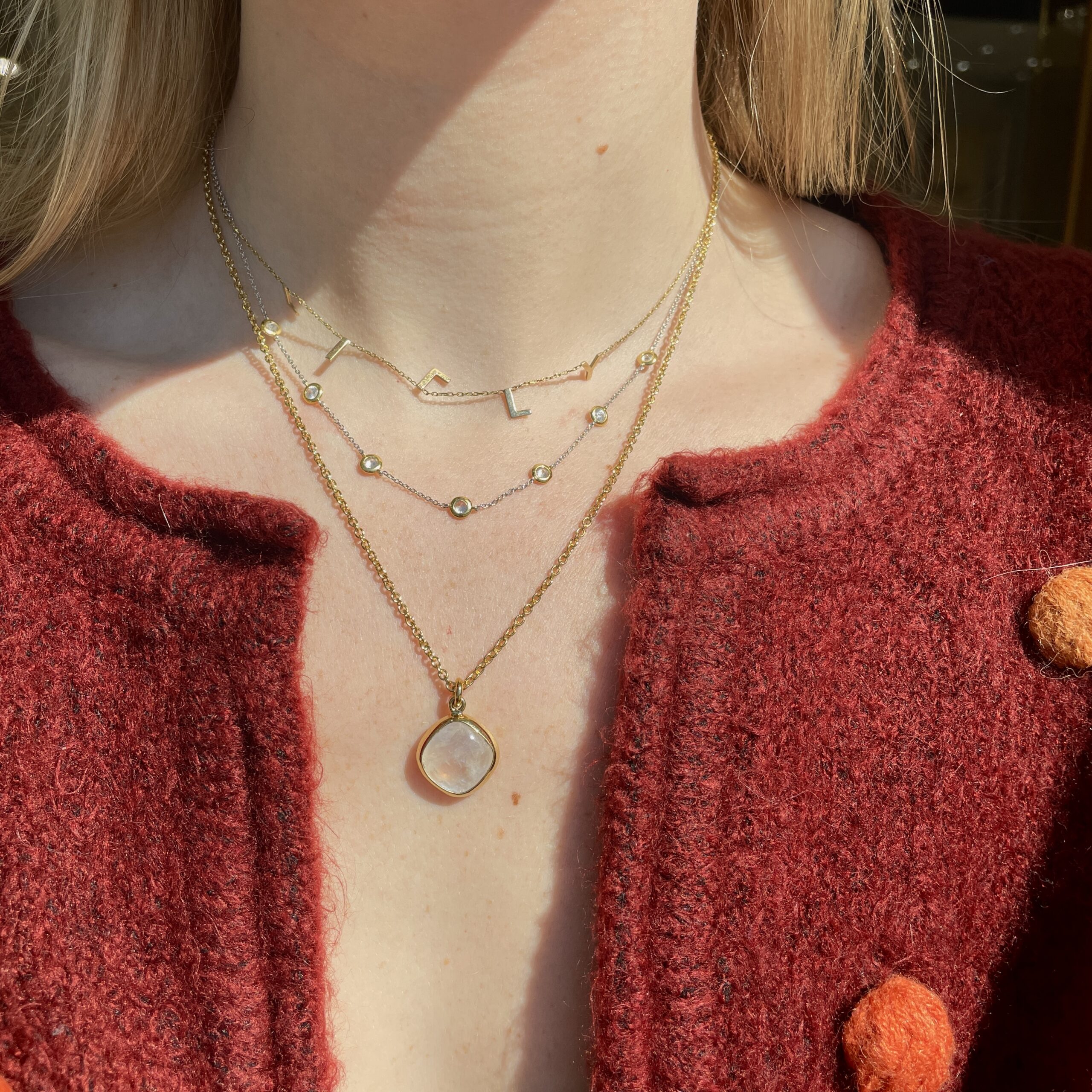 Stephen Estelle Sterling Silver with Yellow Gold Vermeil Rainbow Moonstone Necklace