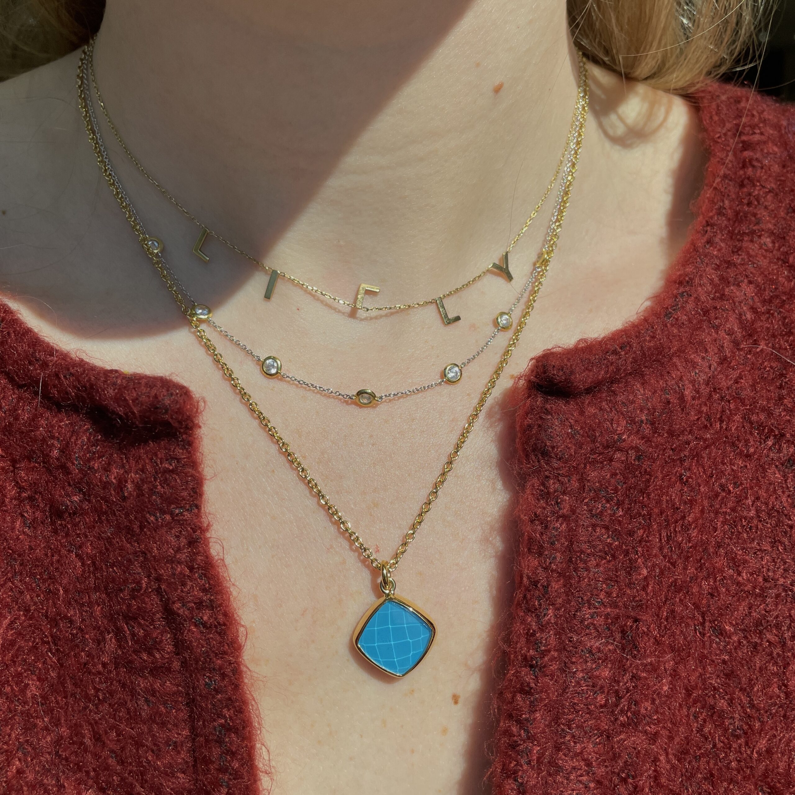 Stephen Estelle Sterling Silver with Yellow Gold Vermeil Turquoise Necklace