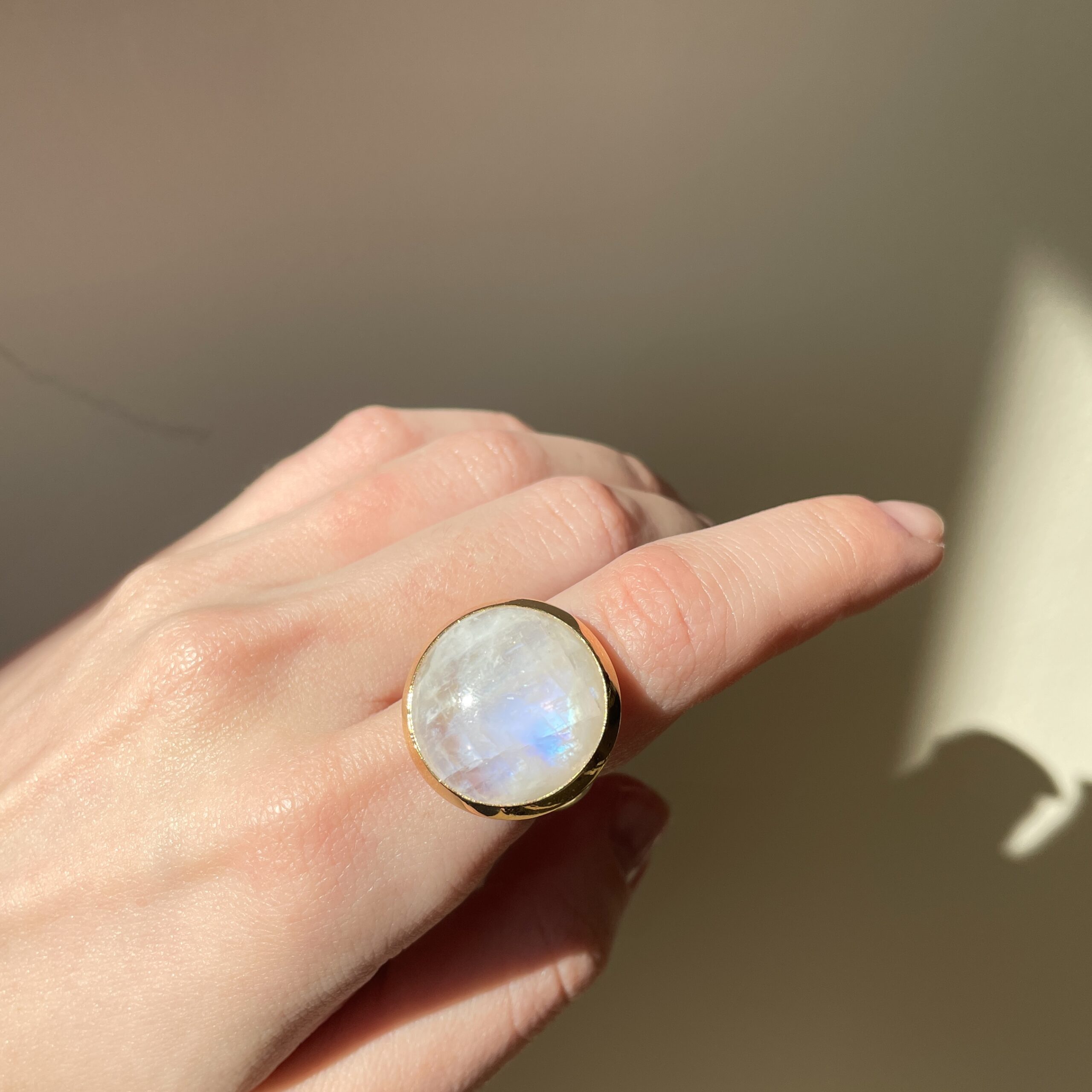Stephen Estelle Sterling Silver with Yellow Gold Vermeil Rainbow Moonstone Ring