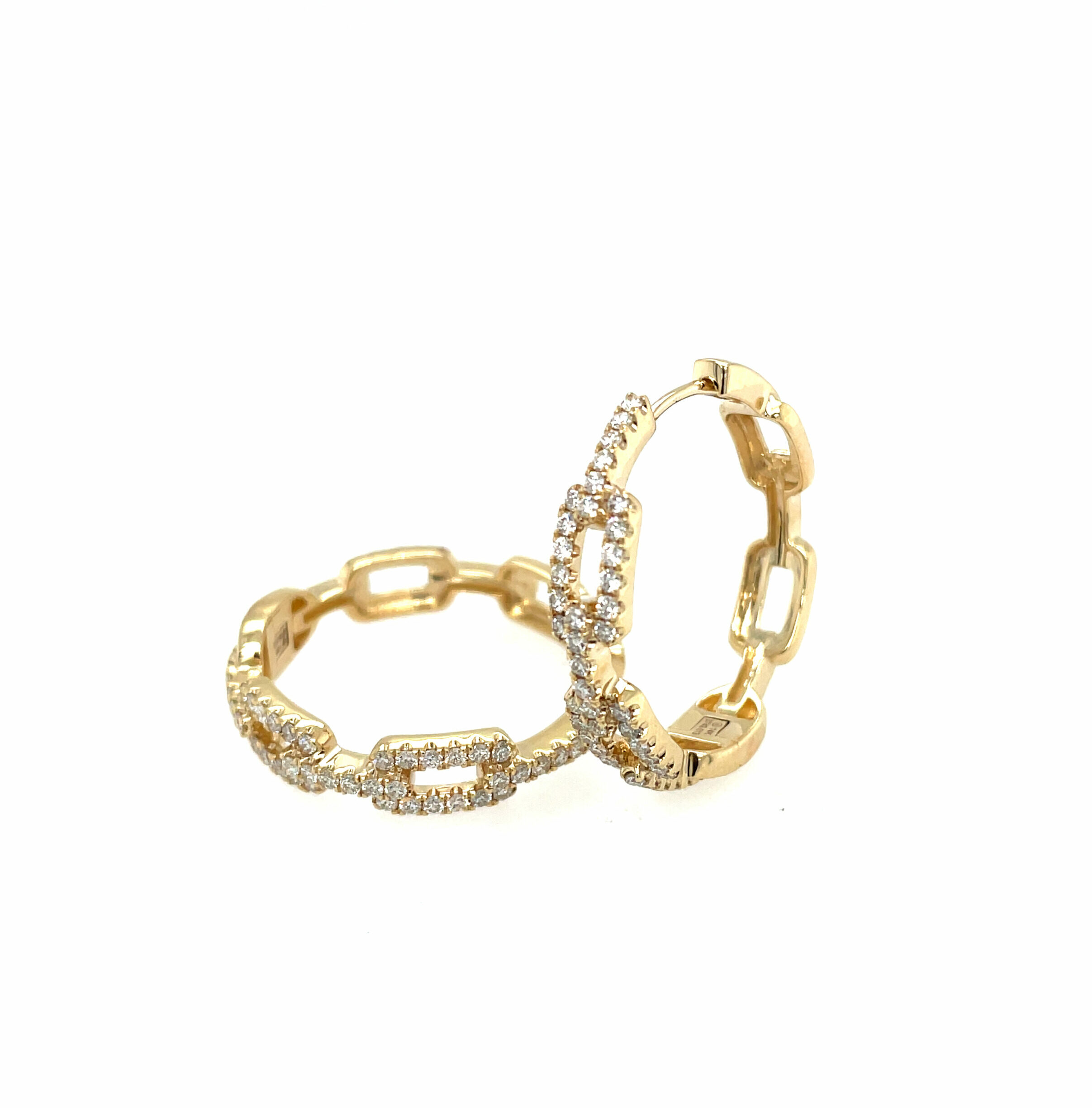 Yellow Gold Diamond Chain Link Hoop Earrings