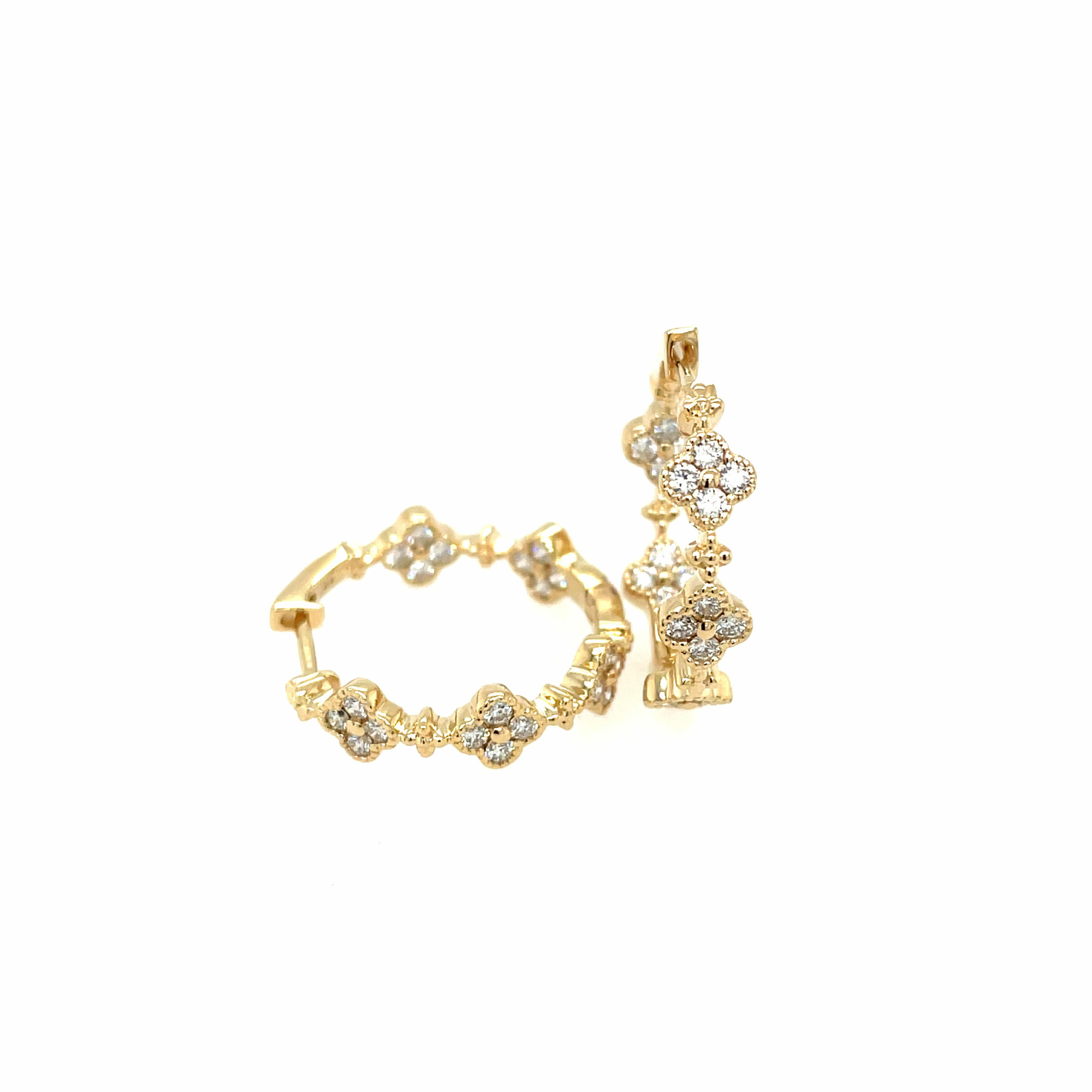 Yellow Gold Diamond Quatrefoil Hoop Earrings