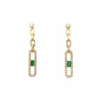 Yellow Gold Drop Chain Emerald and Diamond Earrings