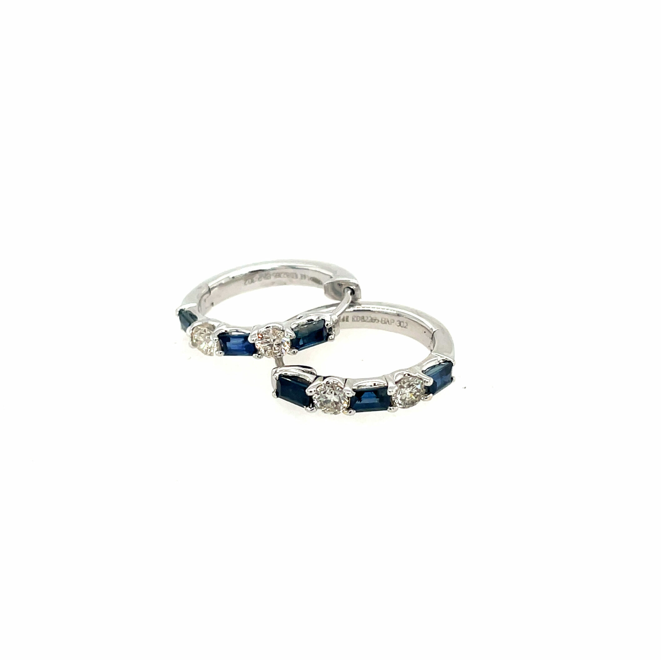 White Gold Sapphire and Diamond Oval Huggie Earrings