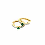 Yellow Gold Emerald and Diamond Huggie Earrings