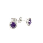 White Gold Amethyst and Diamond Halo Stud Earrings