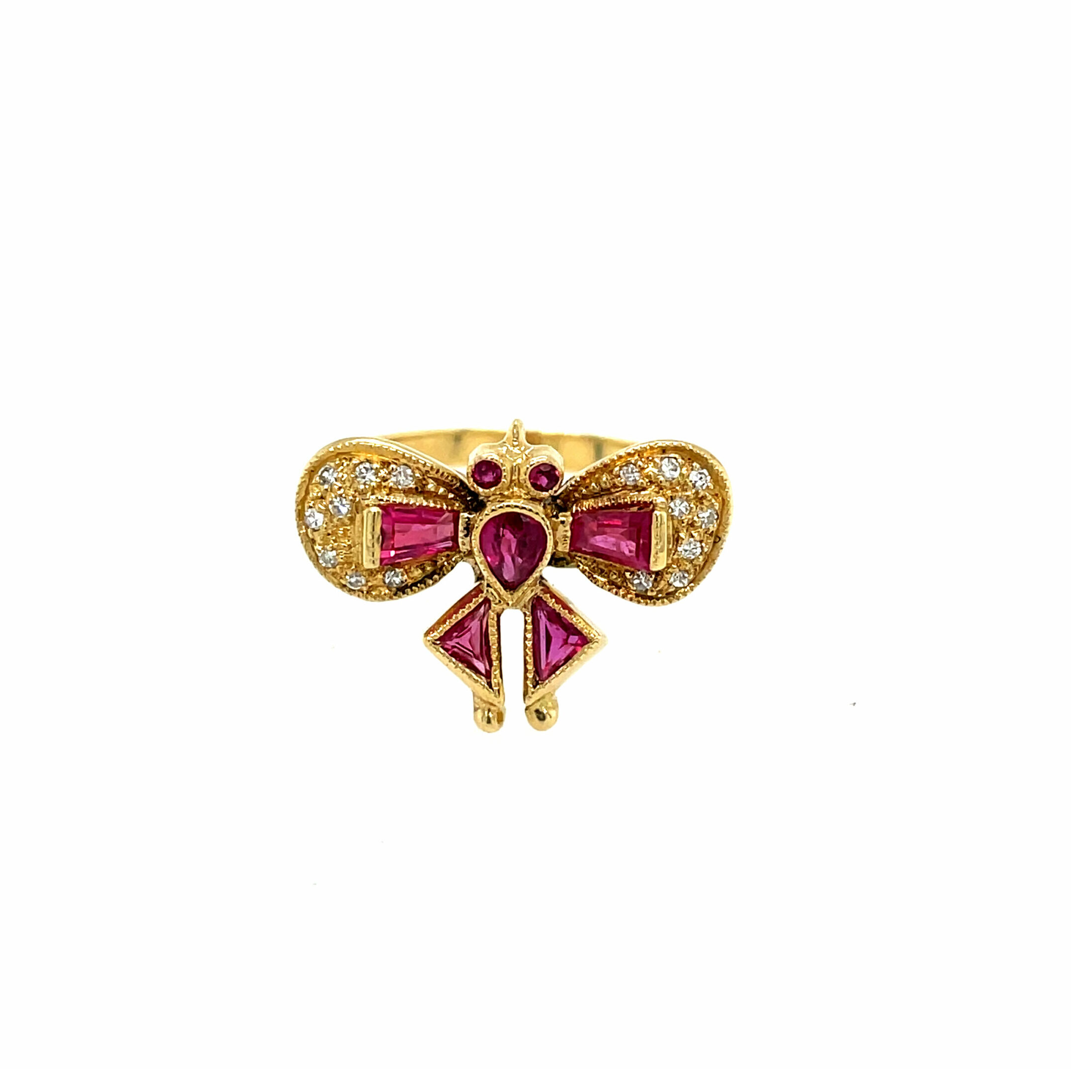Estate: Yellow Gold Ruby and Diamond Moth Ring