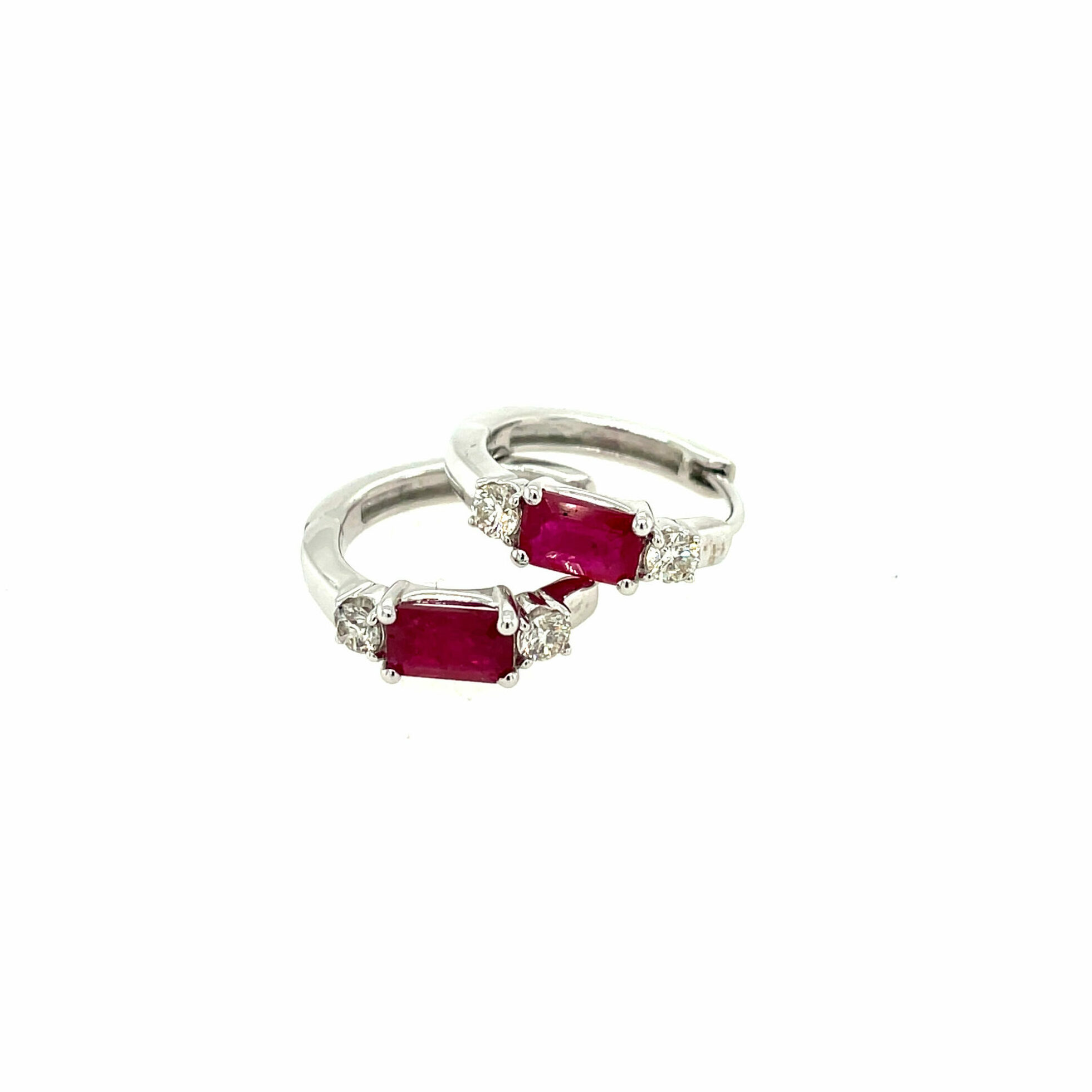 White Gold Ruby and Diamond Huggie Earrings