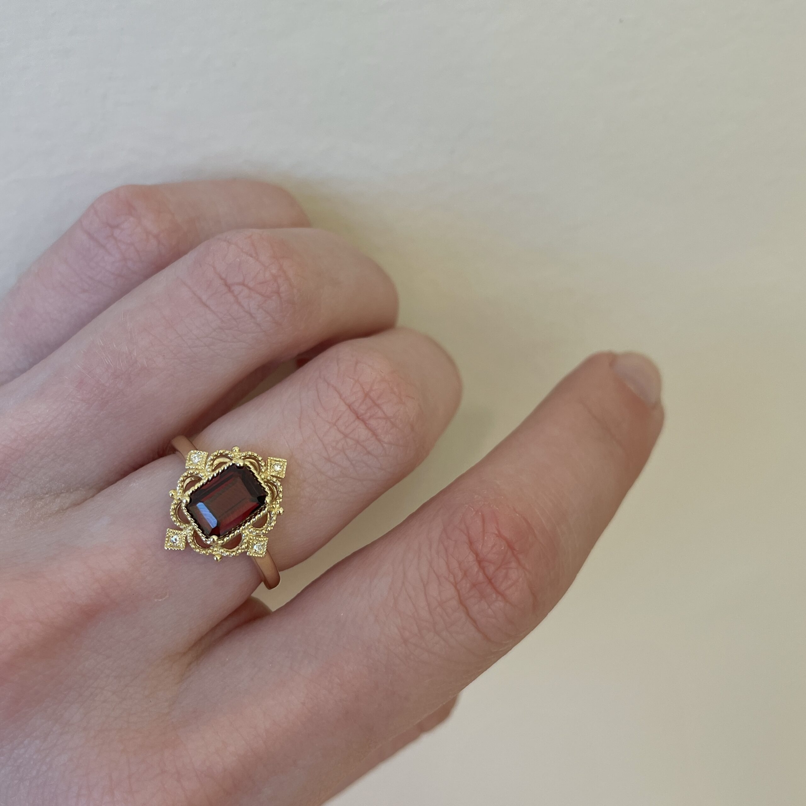 Yellow Gold Garnet and Diamond Ring