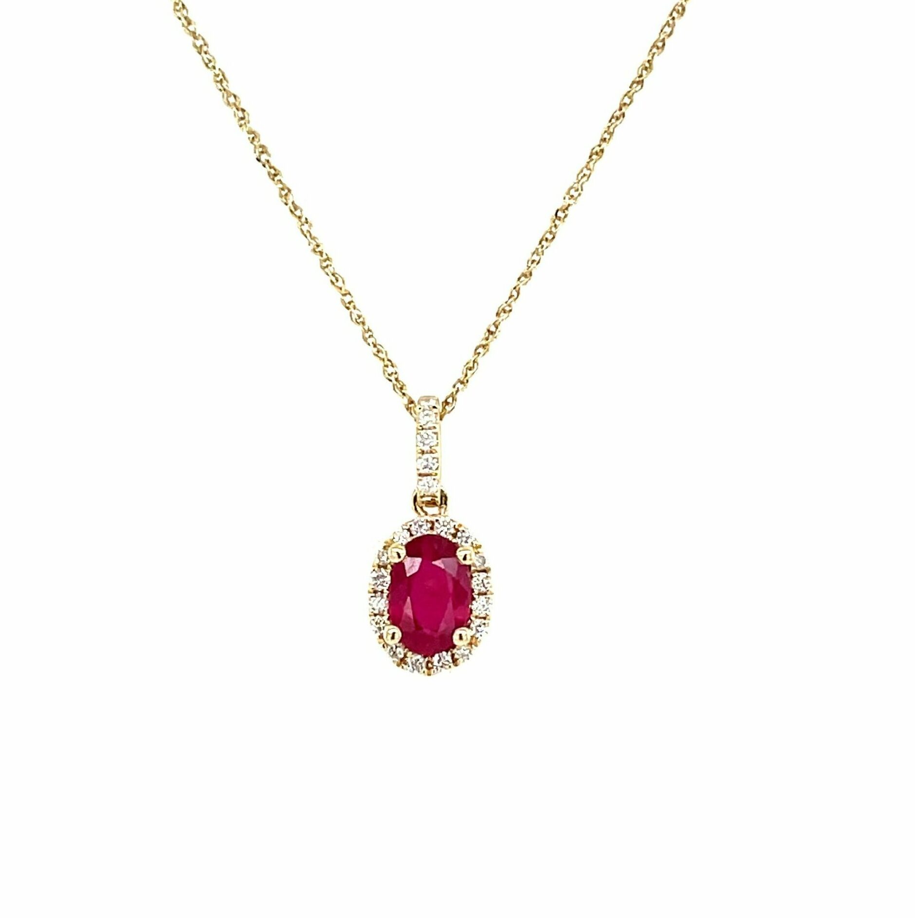 Yellow Gold Ruby Diamond Halo Necklace