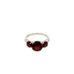 White Gold Three Stone Garnet and Diamond Ring