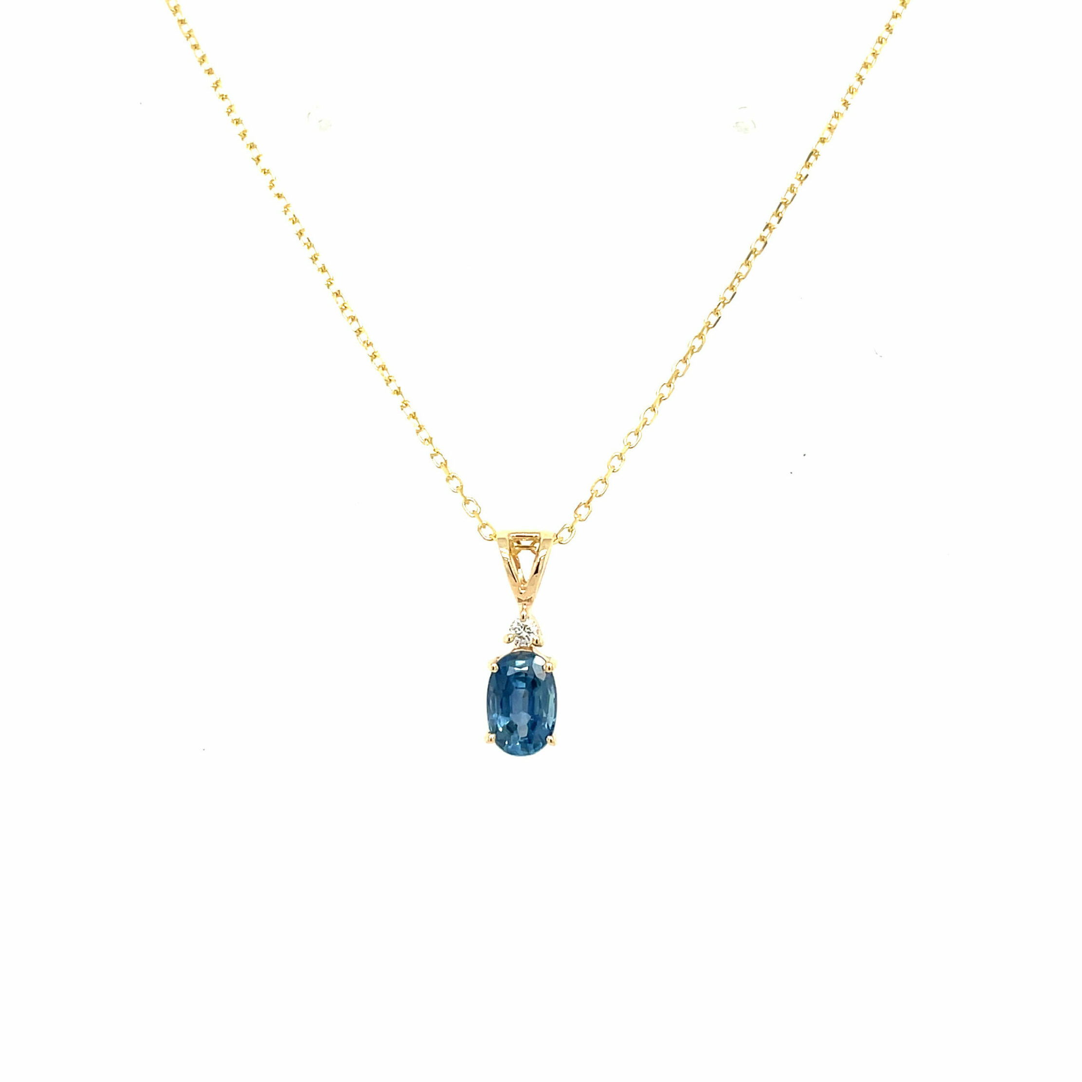 Yellow Gold Oval Sapphire and Diamond Necklace