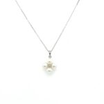 White Gold Pearl and Diamond Clover Necklace