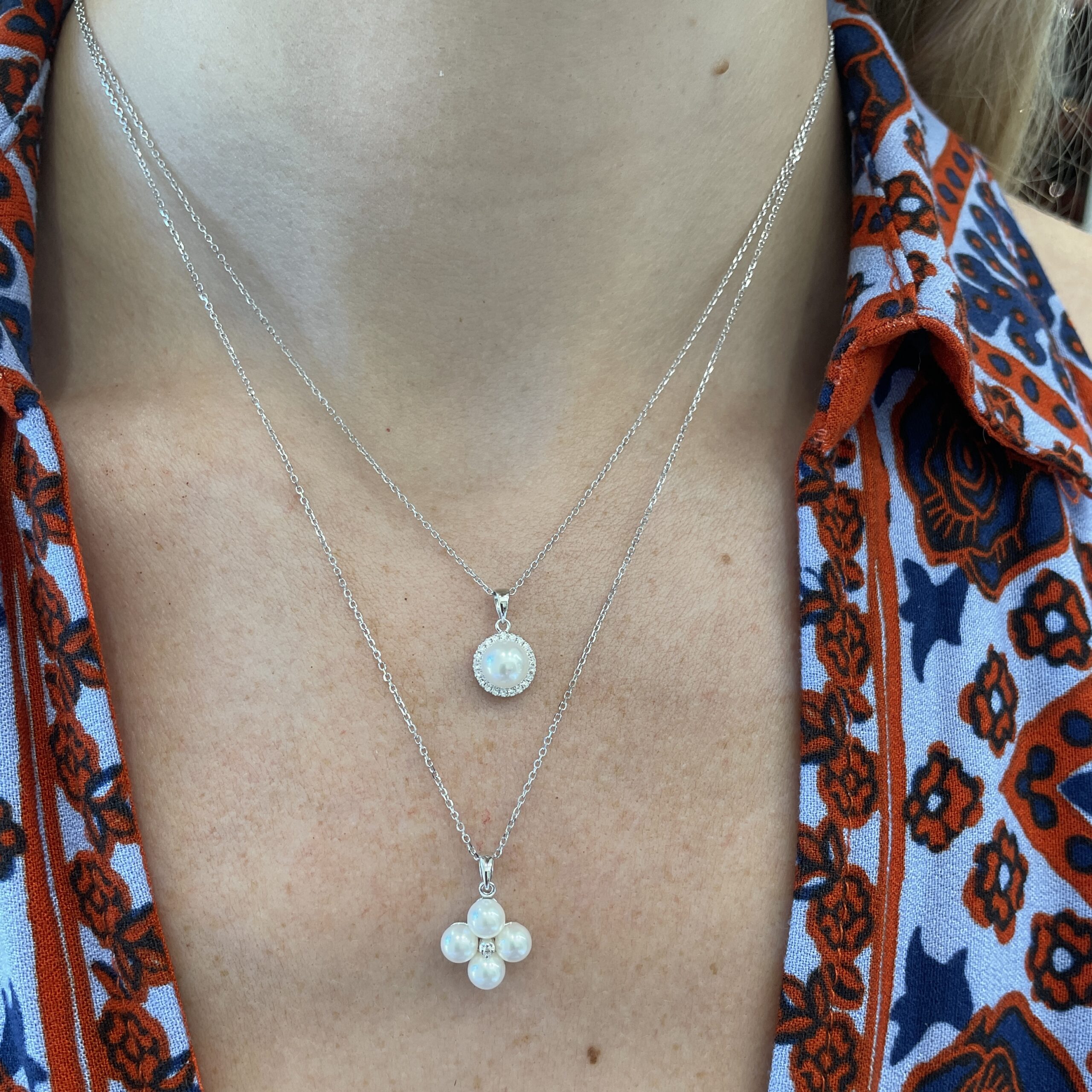 White Gold Halo Pearl Pendant Necklace