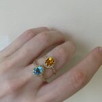 Yellow Gold Blue Topaz and Diamond Ring