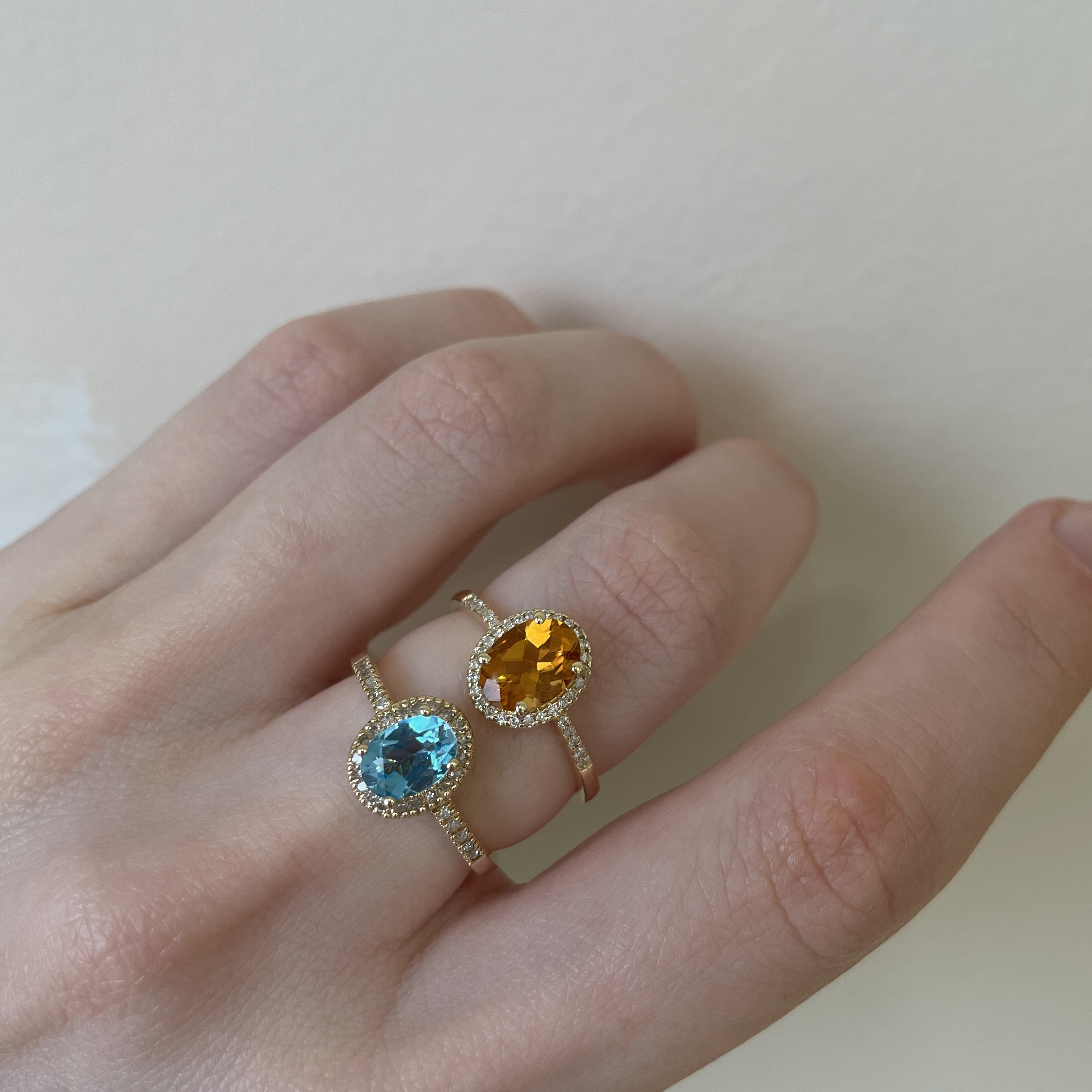 Yellow Gold Citrine and Diamond Halo Ring