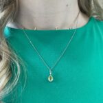 White Gold Peridot and Diamond Pear Drop Necklace